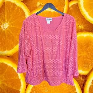 C. D. Daniels Pink Lace‎ Doily 3/4 Sleeve Shirt Size 1X